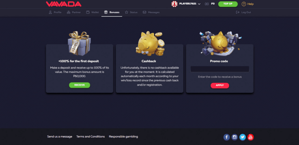 the bonuses section in the dashboard