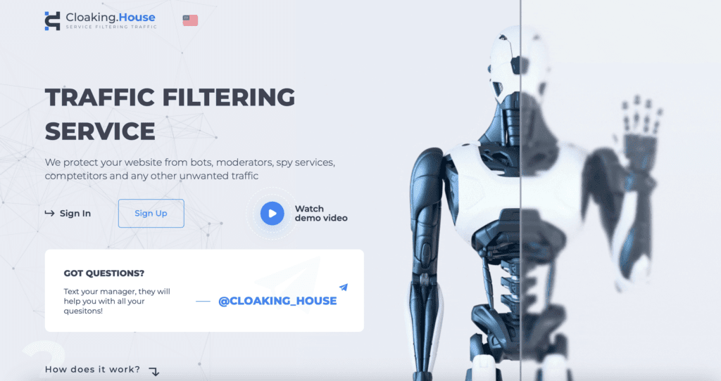 Cloaking.House homepage screenshot