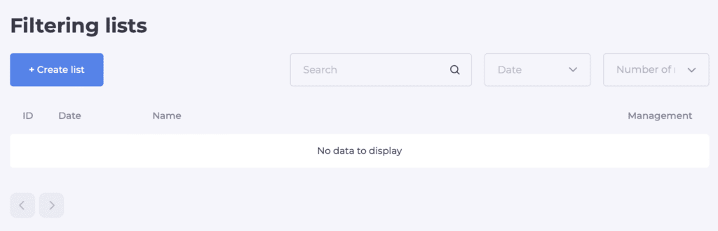 filtering lists section
