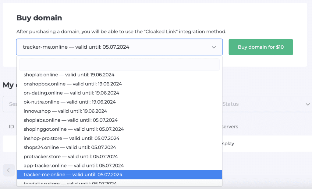 a page where you can buy domains