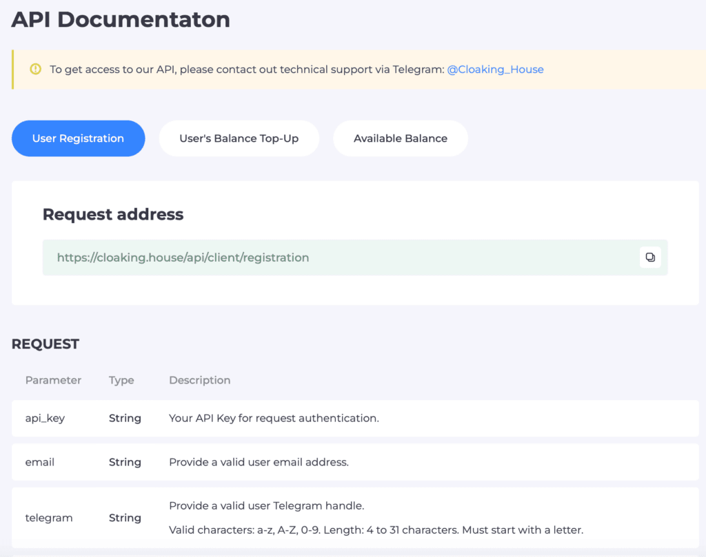 Technical documentation for setting up API integration