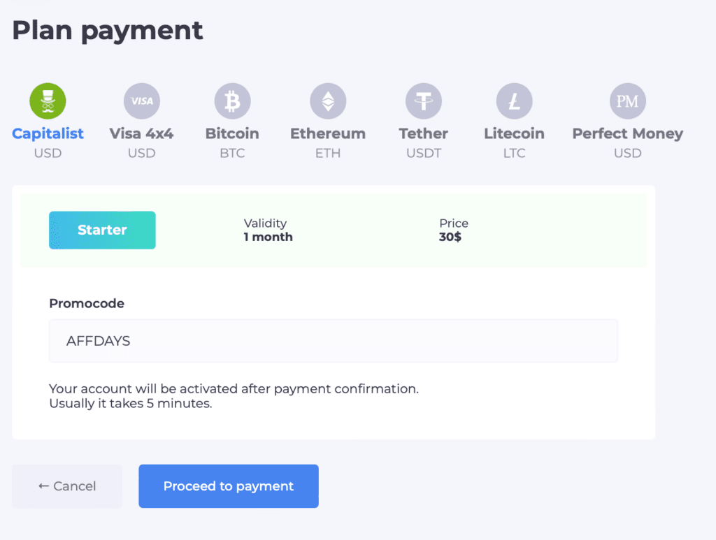 a tab where you can plan payments