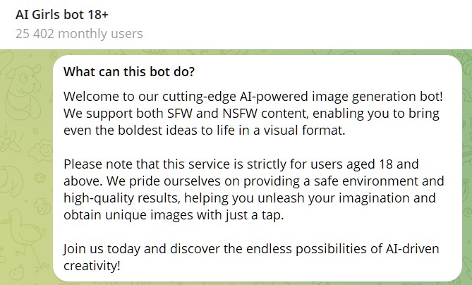 AI girls bot in telegram for nude AI image generation
