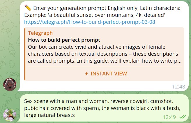 the simple image creation in the ai girls bot