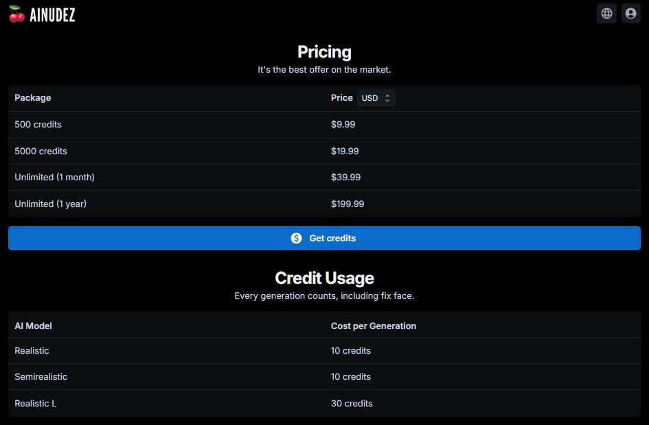 paid plans of the AINUDEZ service