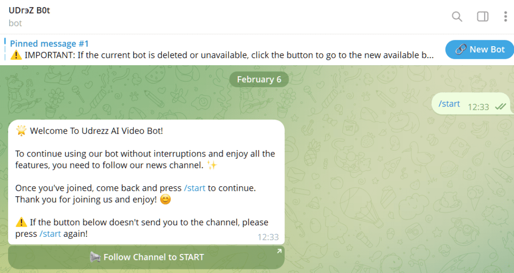AffDays undrezz telegram bot greeting message