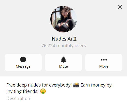 AffDays Nudes Ai bot profile screenshot