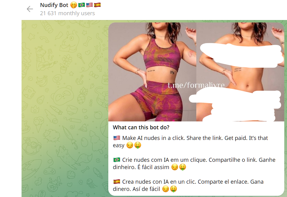 nudify telegram bot greeting message