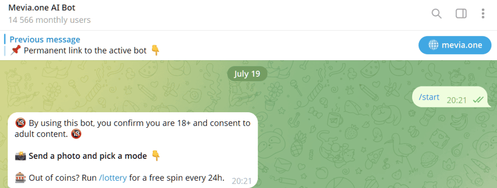 mevia bot greeting message