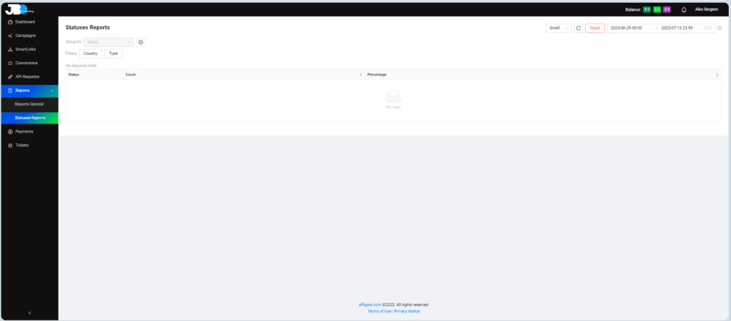 AffDays statuses report section