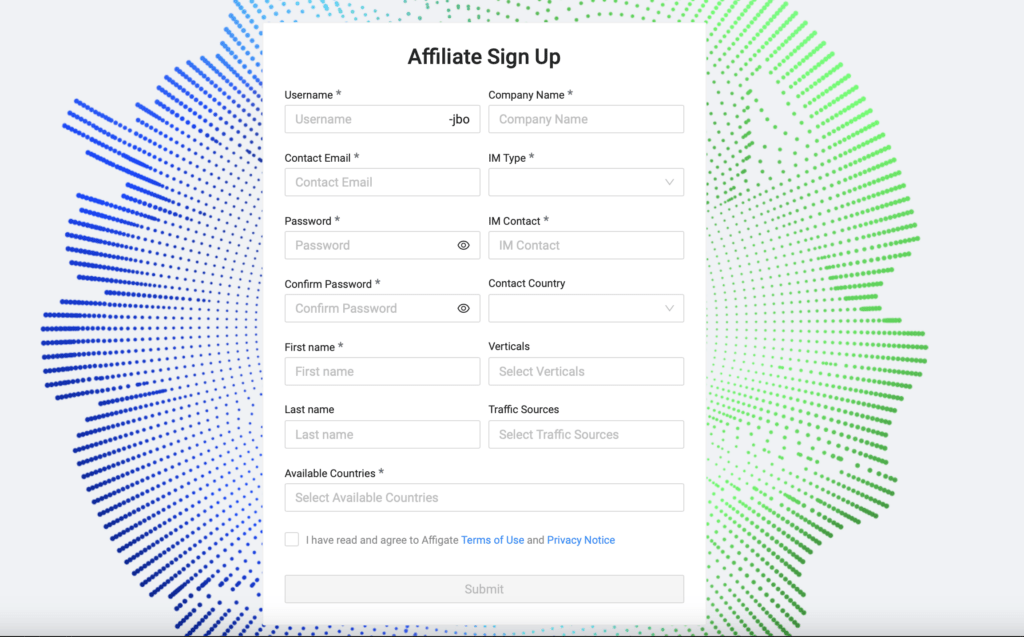 AffDays sign up page