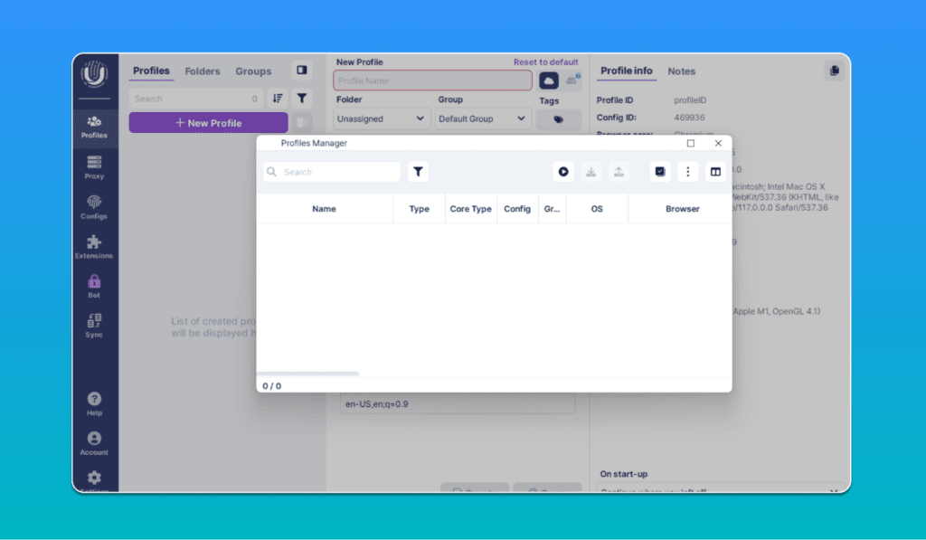 AffDays ‘Profile Manager’ window