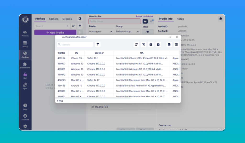 AffDays 'Configuration manager' window