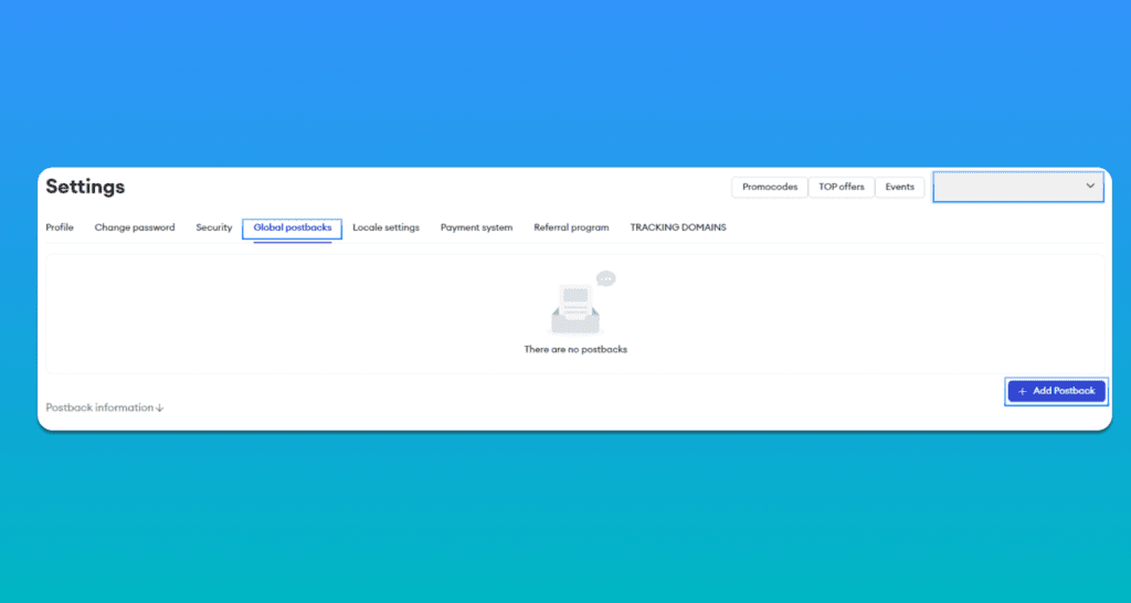 settings - password, postbacks, etc