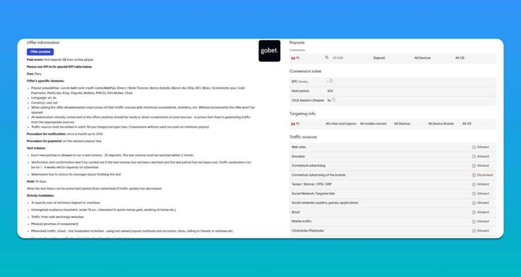 description of a chosen offer