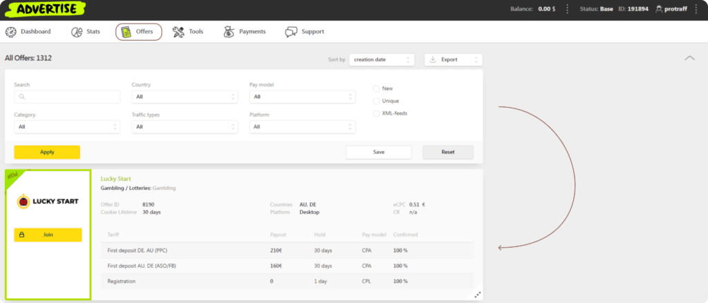 a section where you can choose offers