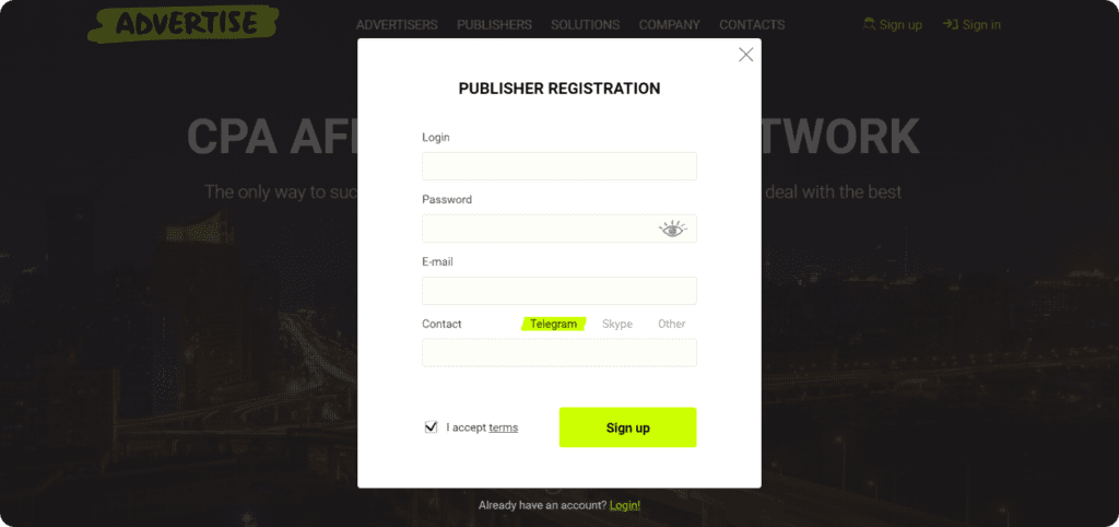 publisher registration window