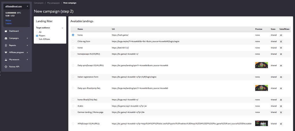 campaign setup process (step 2)