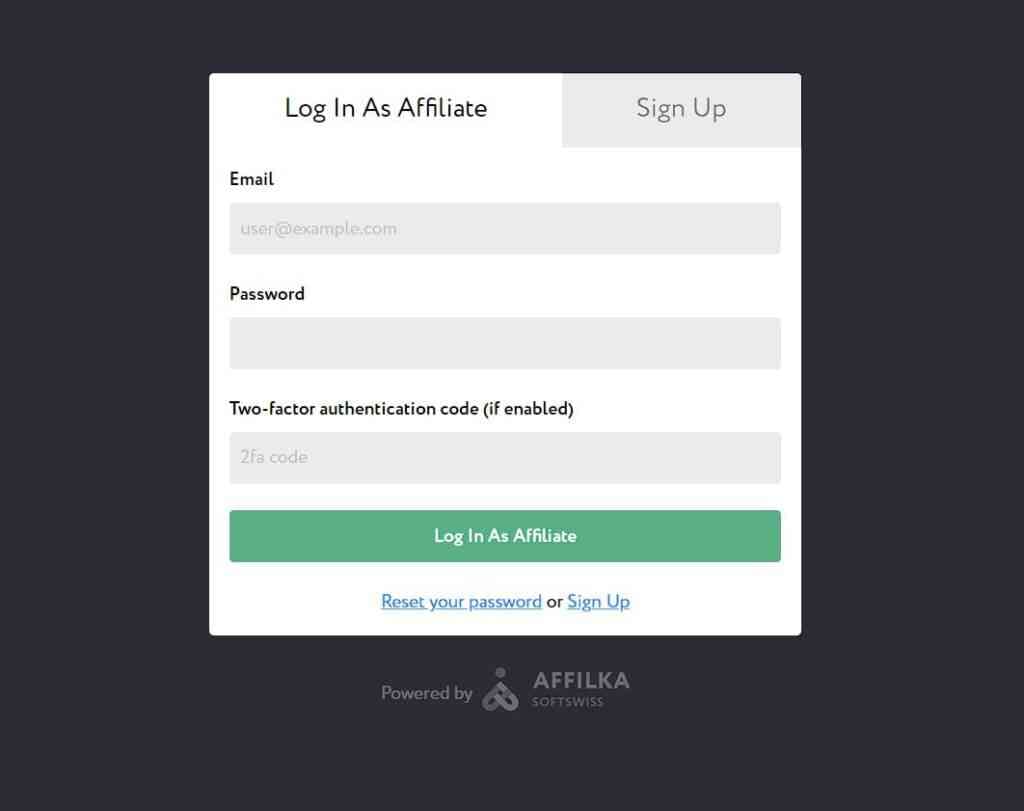 log in and sign up page
