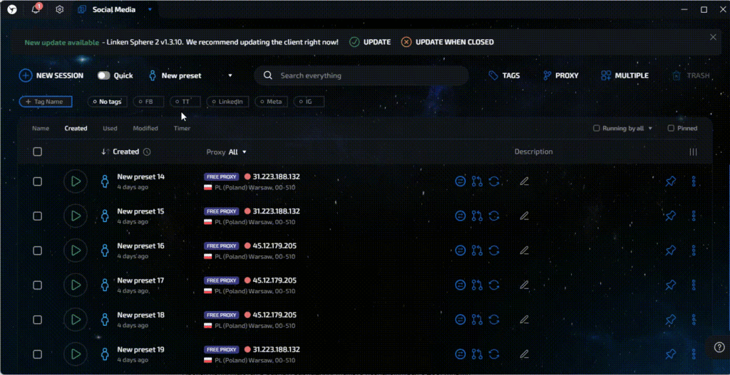 AffDays creating a new session