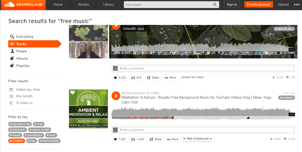 La página principal de SoundCloud