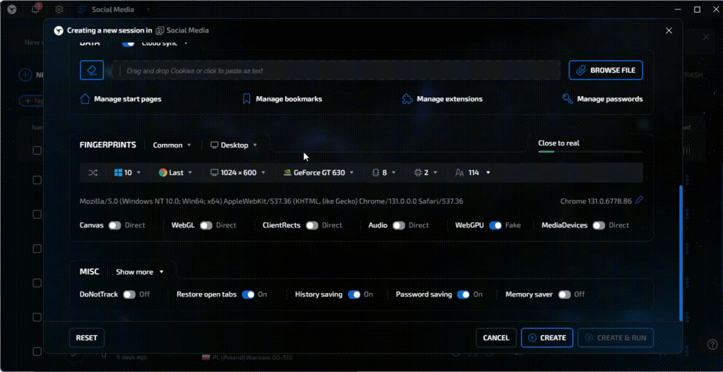 AffDays fingerprint configuration page