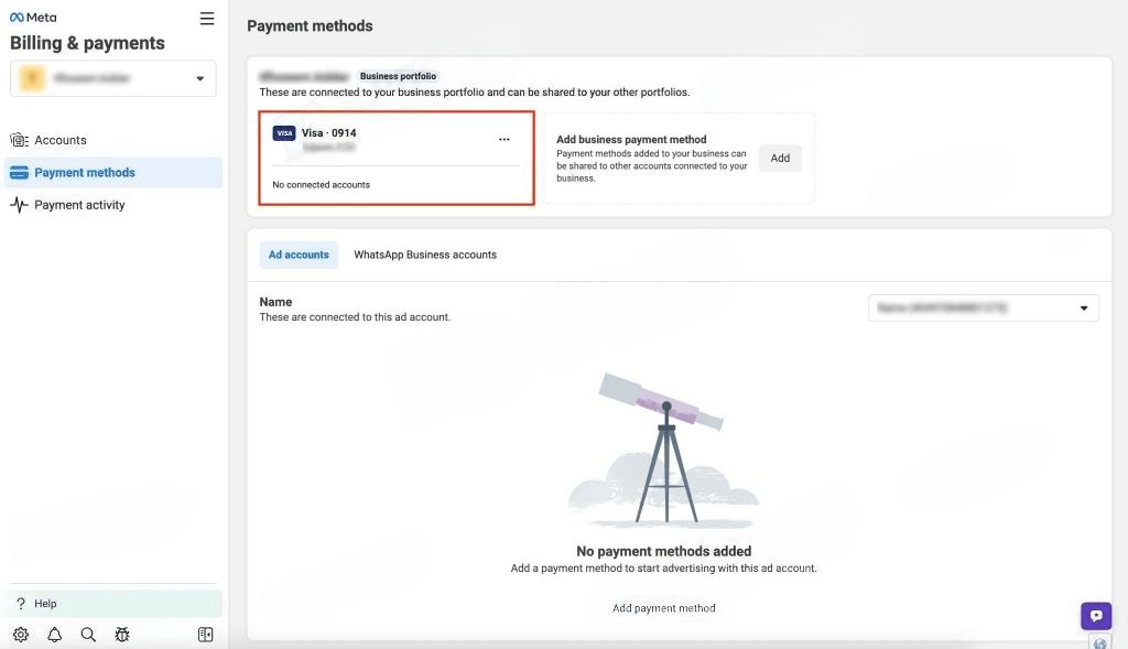 11 Ways to Link a Payment Card to Facebook Ads 2024'payment methods' section