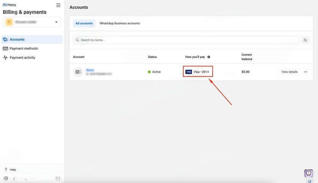 11 Ways to Link a Payment Card to Facebook Ads 2024'accounts' section