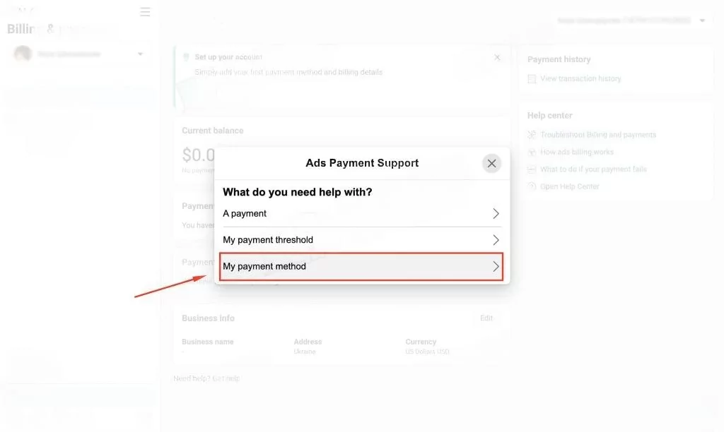 11 Ways to Link a Payment Card to Facebook Ads 2024'ads payment support' window