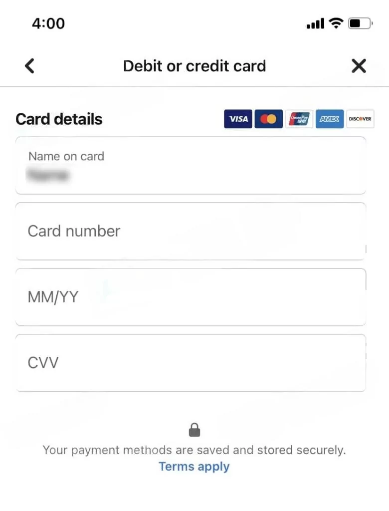 11 Ways to Link a Payment Card to Facebook Ads 2024'debit or credit card' section