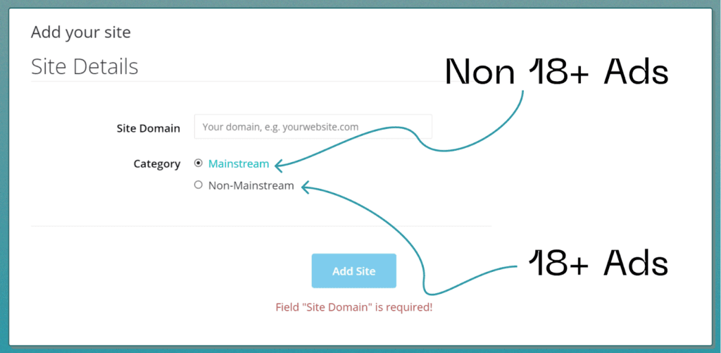 adding your site & site details section