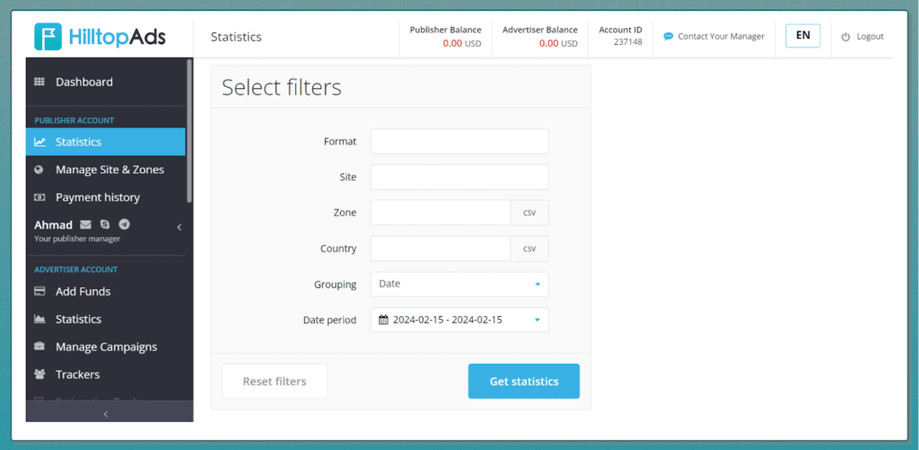 publisher's statistics page