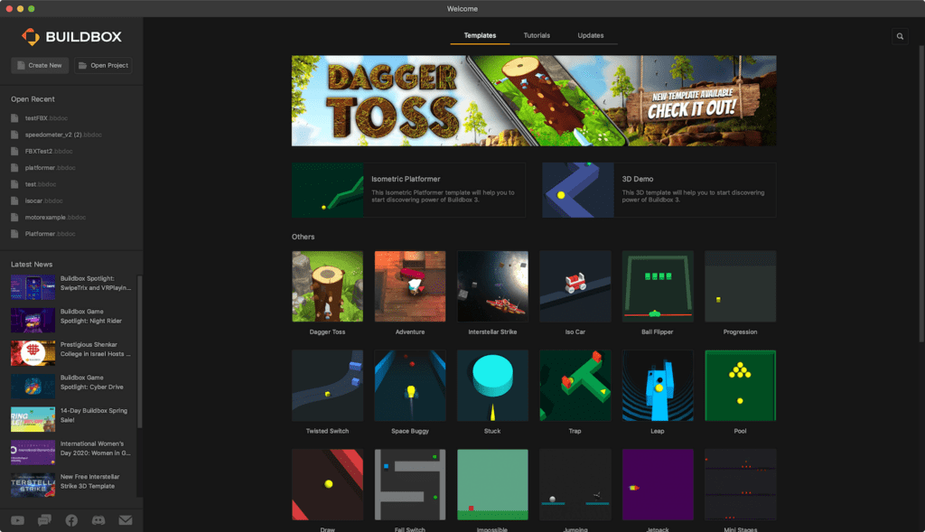 La página principal de BuildBox un programa para crear juegos.