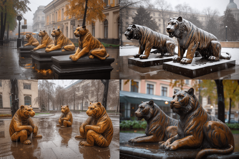 Un ejemplo de prompts para Midjourney con tigres en Moscú