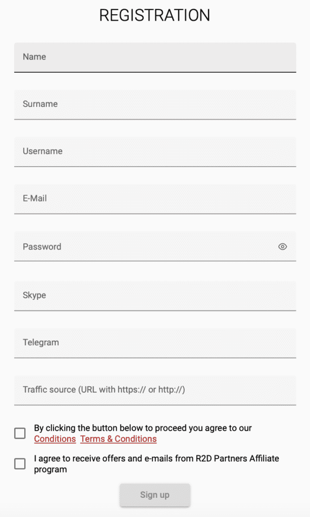 AffDays Registration form