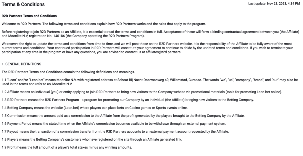 AffDays terms and conditions