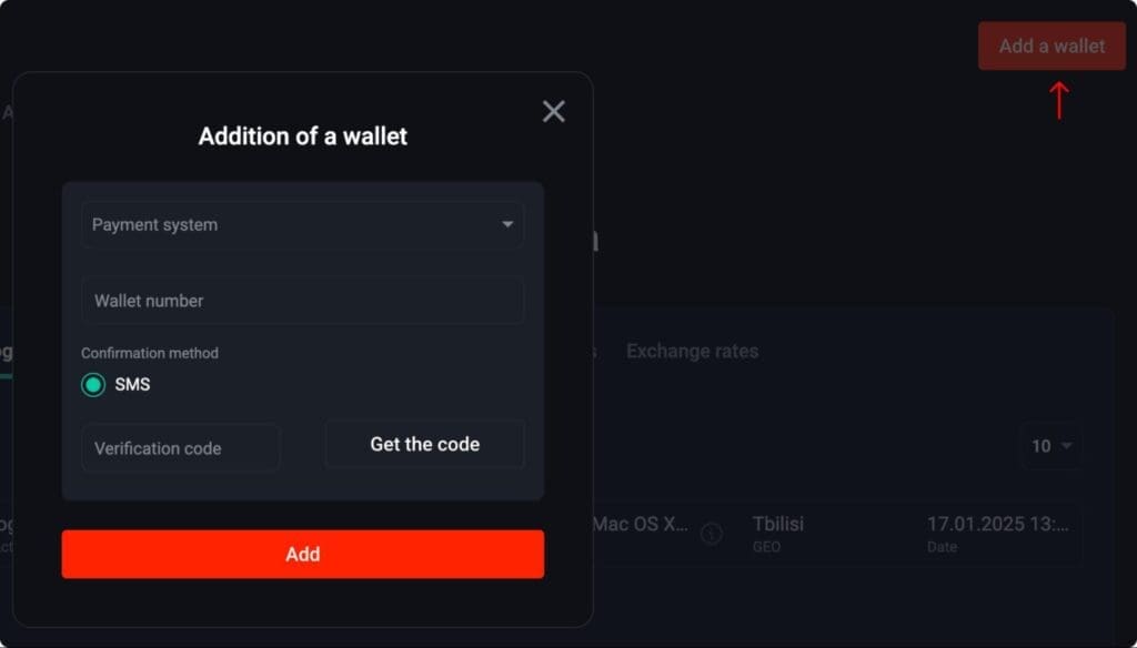 a process of wallet addition