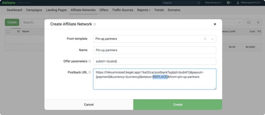 postback creation process
