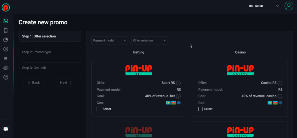 a section where you can create new promos