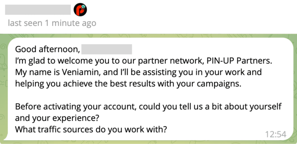 a message from an affiliate manager