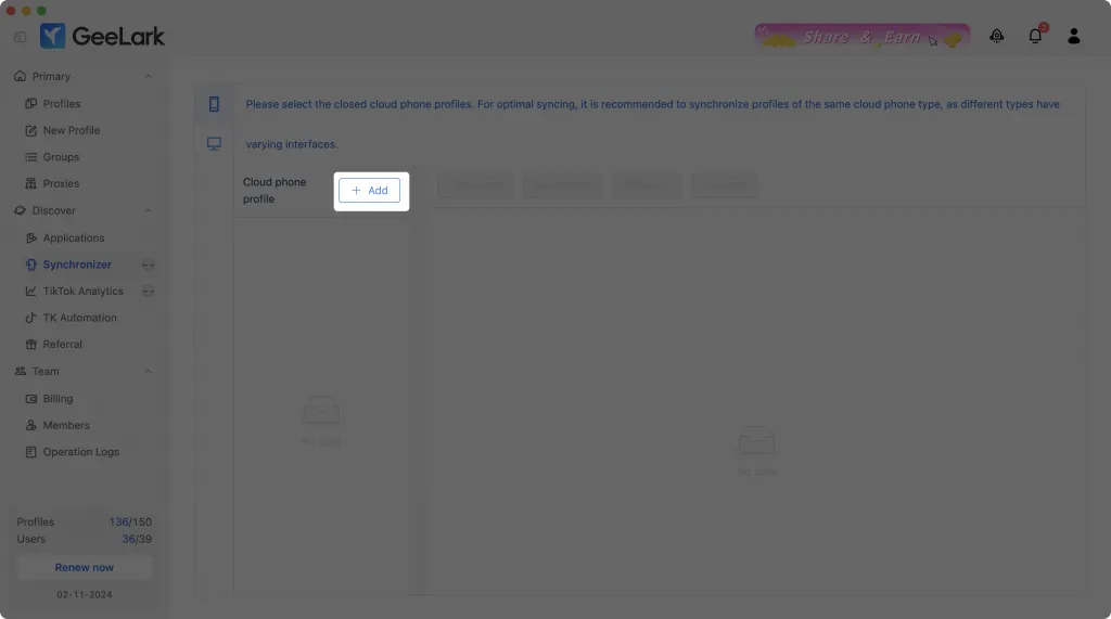 AffDays Adding a cloud phone profile