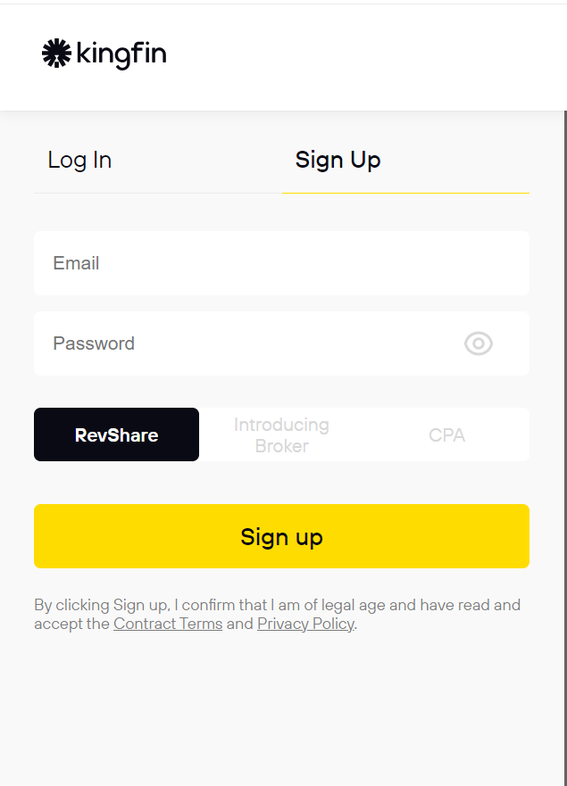 the sign up page