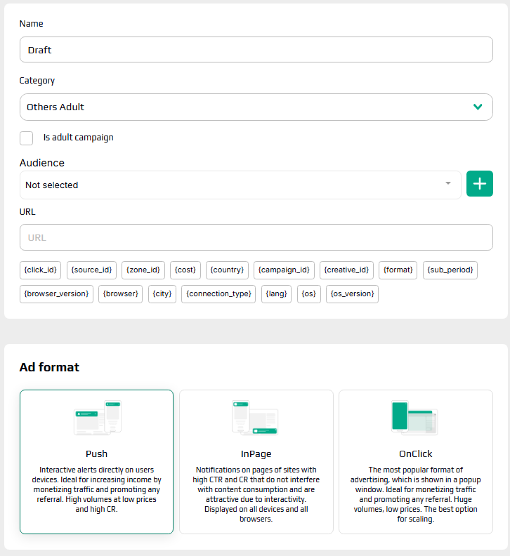 AffDays creating a new campaign