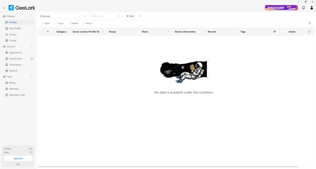 AffDays the interface's Profiles tab