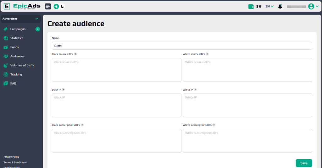 Review of EpicAdsNet Ad Network with High Quality Traffic 2024'Audiences' section.