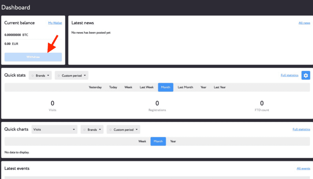 withdrawing options of the affiliate program