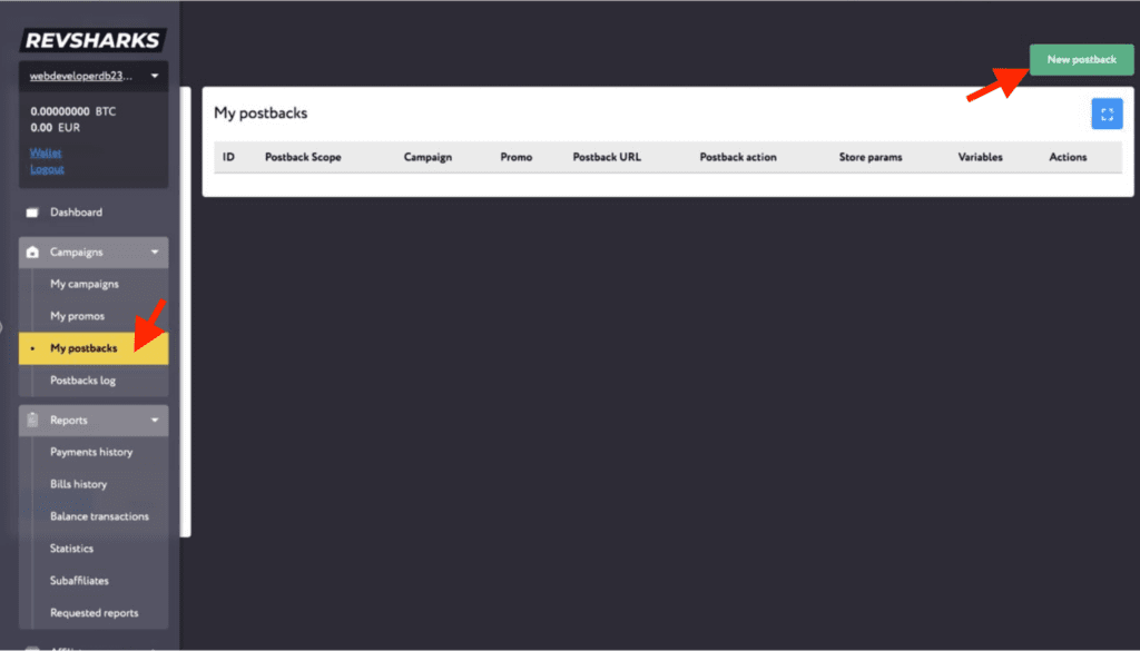 postback setup process