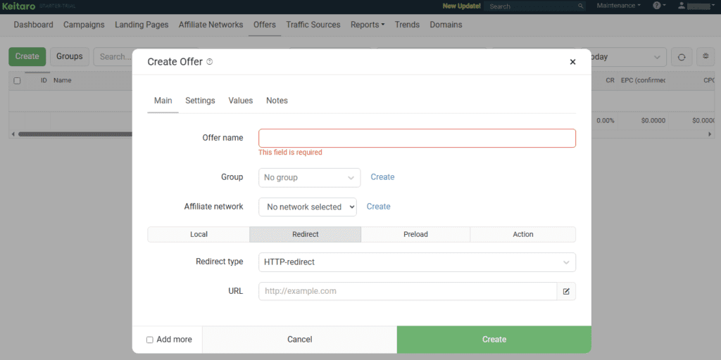 creating postback in the keitaro tracker