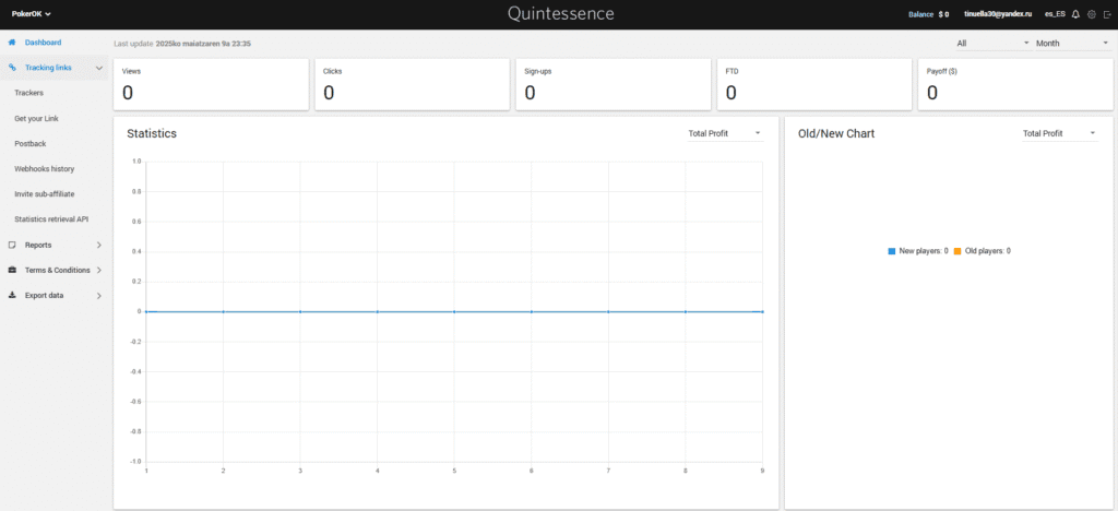 affiliate dashboard main tab