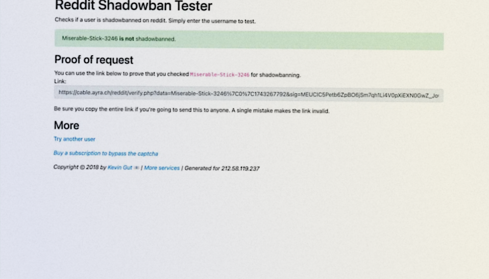 AffDays shadowban testing website